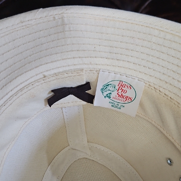 Bass Pro Shops Cream Fedora with Green Patterned Band - Picture 2 of 7
